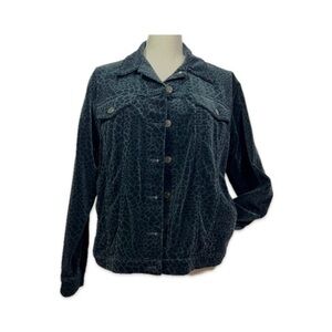 Jones New York Animal Print Jacket Size Medium Black 100% Cotton